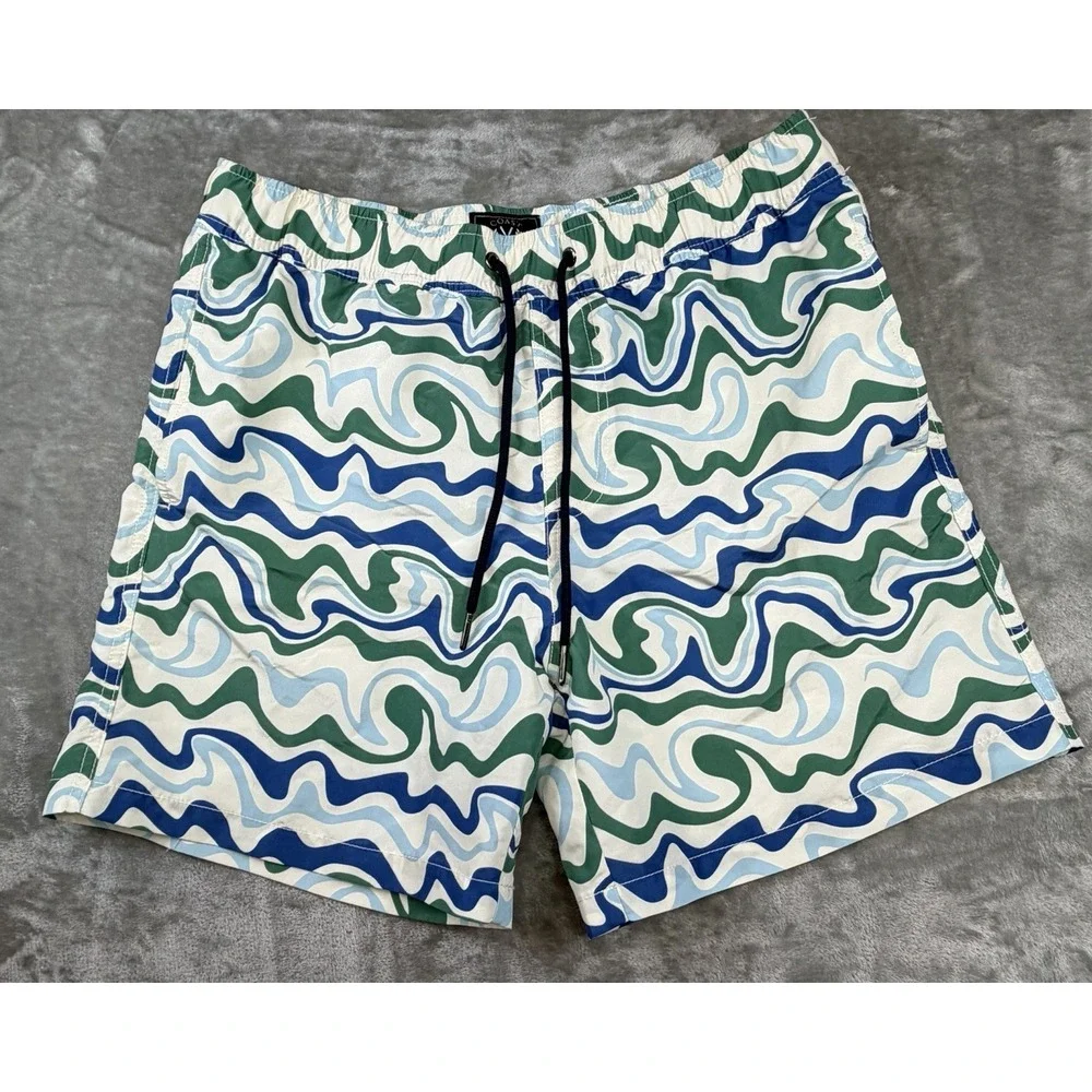 Coast Clothing Co Men's‎ Size Medium Swim Shorts Trunks Blue green white 5.5